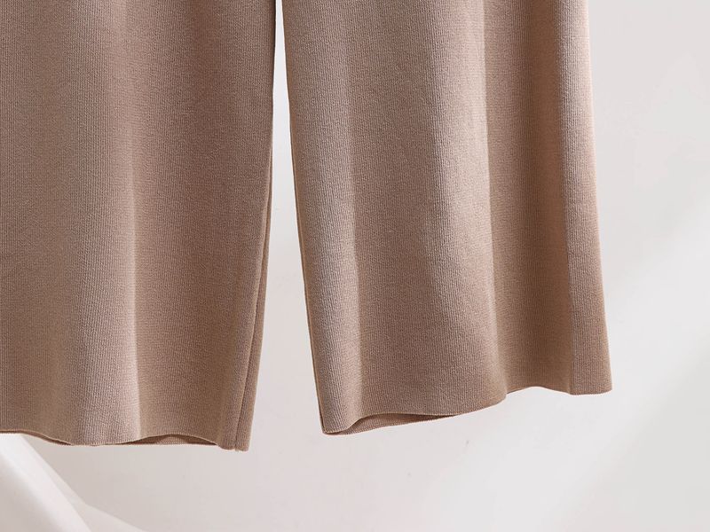 Abbigliamento da donna Autunno e inverno Maglione lavorato a maglia Completo polo Collo maglione largo Giacca vita alta Pantaloni gamba larga Completo due pezzi_voghion.com