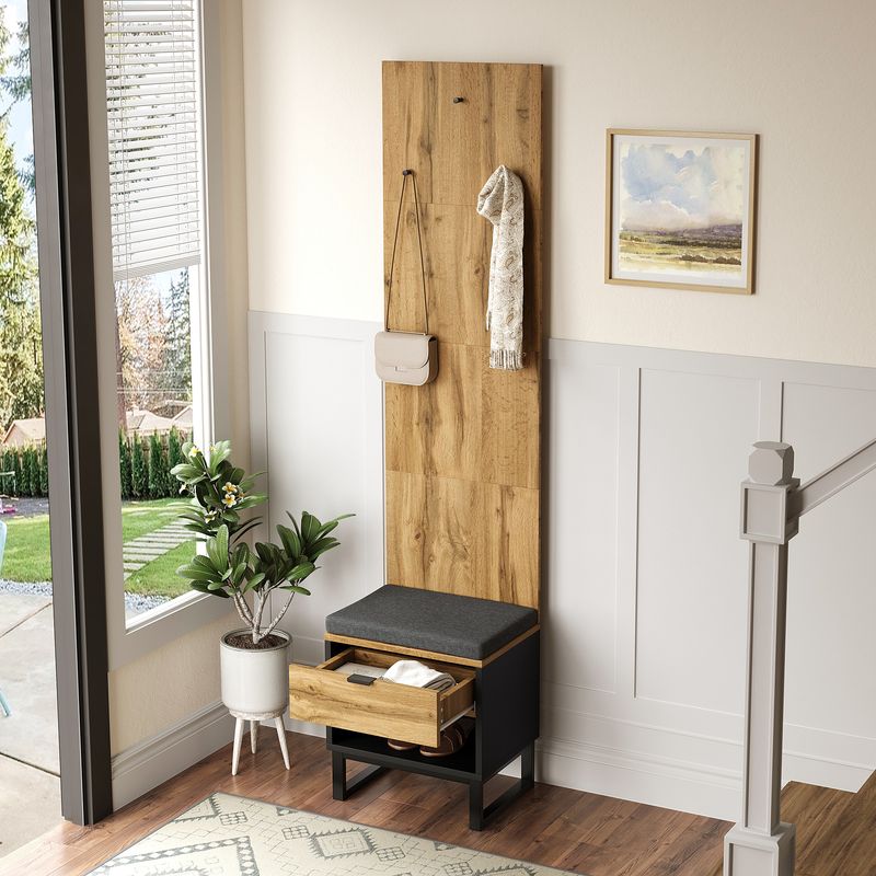 Ensemble Garderoben avec banc à chaussures et coussin, accessoires suspendus à l'avant, tiroirs et étagères réglables_voghion.com