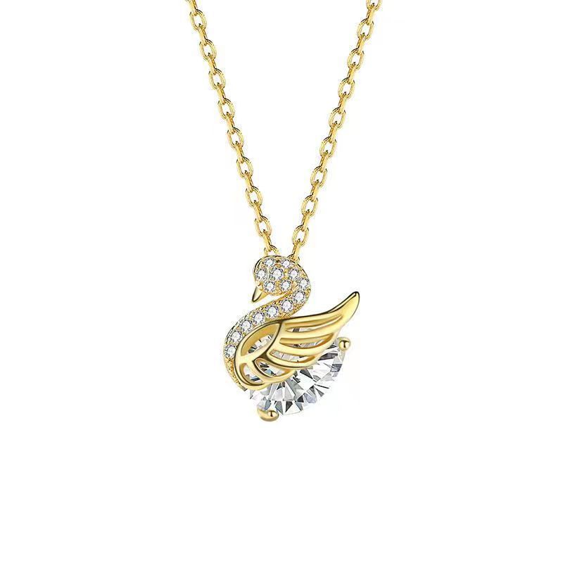 Stainless Steel Gold Plated Fashion Cute Crystal Swan Pendant Necklace For Women Princess Birthday Party Jewelry Gifts_voghion.com