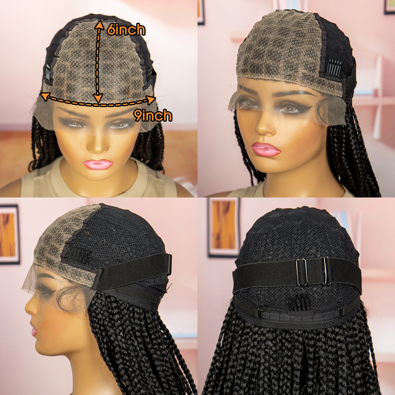 Modisches mittellanges geflochtenes Perückenkopf-Set, 9 x 6 vordere Spitze, geflochtener Haarschwanz, große Rolle, synthetische Spitzenperücke, 180 % Dichte, einfache modische Form_voghion.com