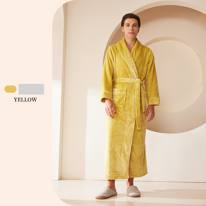 End Of The Year Ins Flannel Robe Men's Simple Large Size Coral Fleece Couple Bathrobe Women Autumn And Winter Long Thick_voghion.com