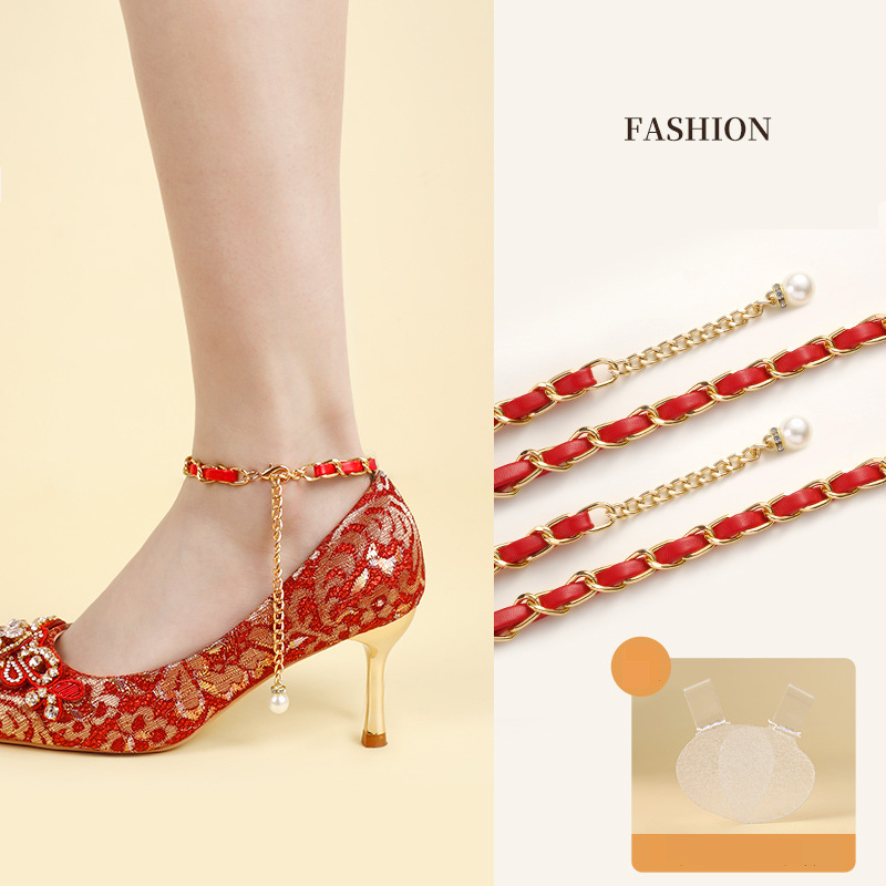 Accessori per scarpe sui nuovi sandali con tacchi alti con lacci di perle e diamanti senza tacco che cadono dal tallone, cinturini regolabili, installazione gratuita_voghion.com