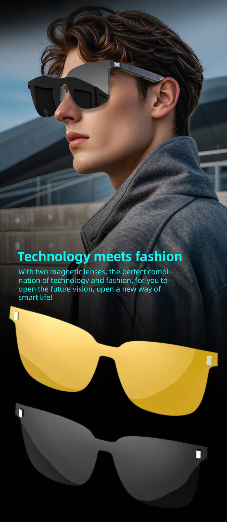 Smart Glasses Open Ear Bluetooth Zonnebril voor Mannen Vrouwen Bluetooth 5.4 Smart Glasses Touch Control Muziek Bellen Met Vervangbare UV-gefilterde Lenzen_voghion.com