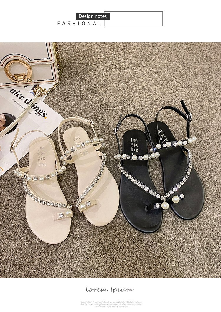 Flache Boho-Gladiator-Sandalen für Damen – Sommerschuhe mit Kristallverzierung, bequeme Riemchensandalen in Übergröße zum Tragen mit Kleidern_voghion.com