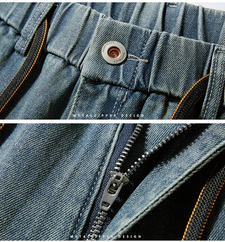 Herrenbekleidung Plus Size Light Luxury Fashion Jeans-Leggings mit elastischer Taille Einfache, lockere Schnürhose_voghion.com