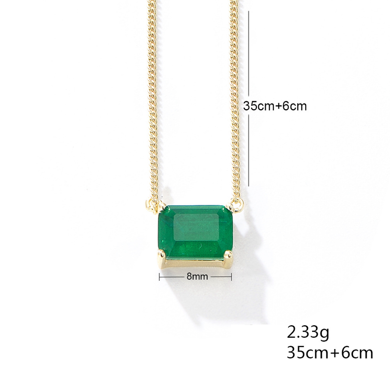 Damenschmuck S925 Sterling Silber Quadratische smaragdfarbene Edelsteinkette Nischendesign Leichter Luxus Einfache Schlüsselbeinkette mit einem einzelnen Diamanten_voghion.com