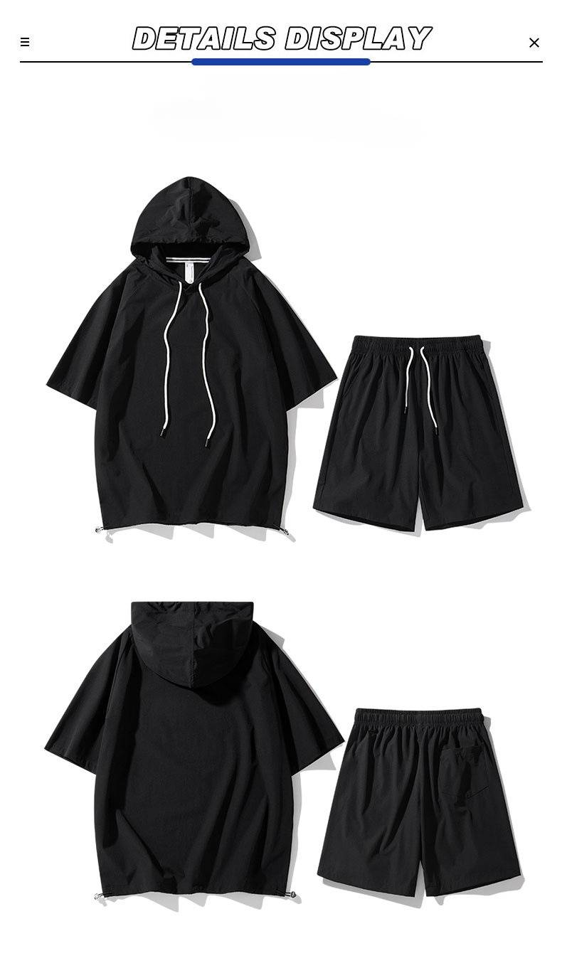 Herenkleding Casual Sportpak Zomer Snel drogend Trekkoord Capuchon Korte mouwen Shorts Trendy Losse Grote Maat Tweedelig Pak_voghion.com