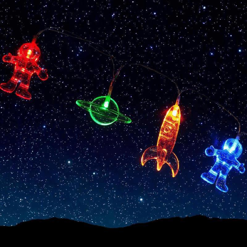 Luci a LED a forma di razzo e astronauta per cameretta, tenda e camera da letto - a batteria/USB, bianco caldo e multicolore, 1,5-10 m_voghion.com