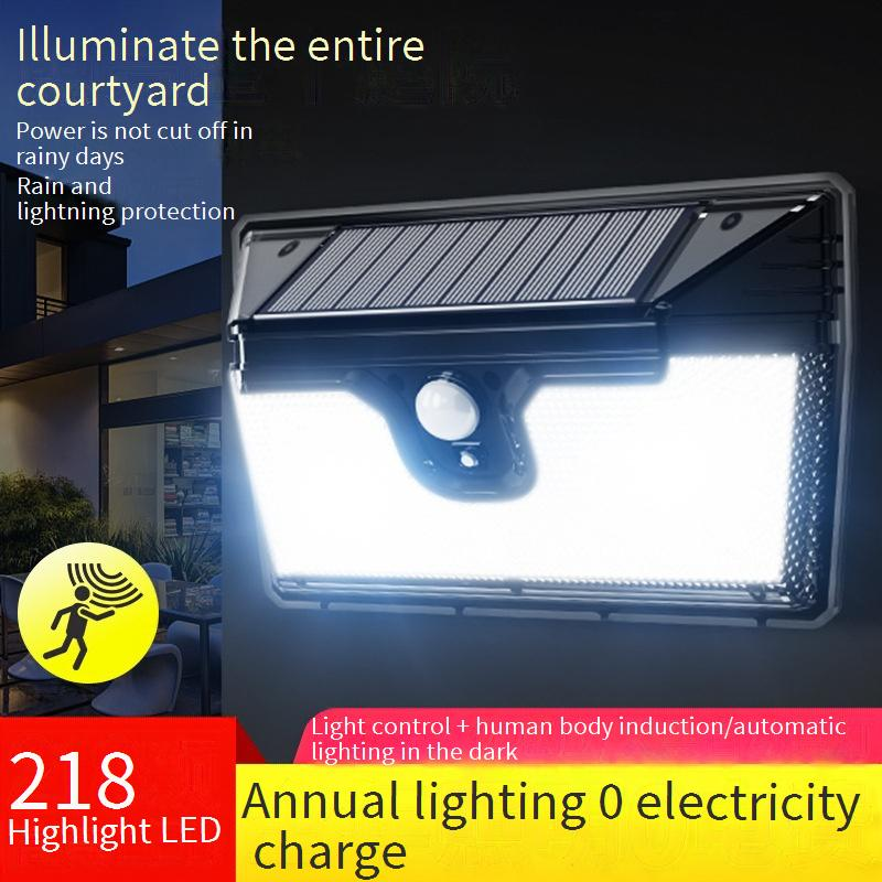 Wandlamp met 218 LED's en bewegingssensor op zonne-energie, 1000 lm waterdichte buitenverlichting met 3 standen, superheldere tuinlamp op zonne-energie voor op het terras_voghion.com
