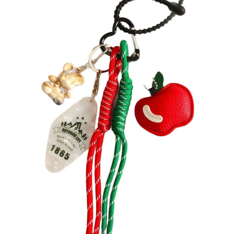 Cute Apple Bag Charm With Mini Bear - Faux Leather Fruit Keychain For Handbags, Kawaii Miu Style Accessory (Red)_voghion.com