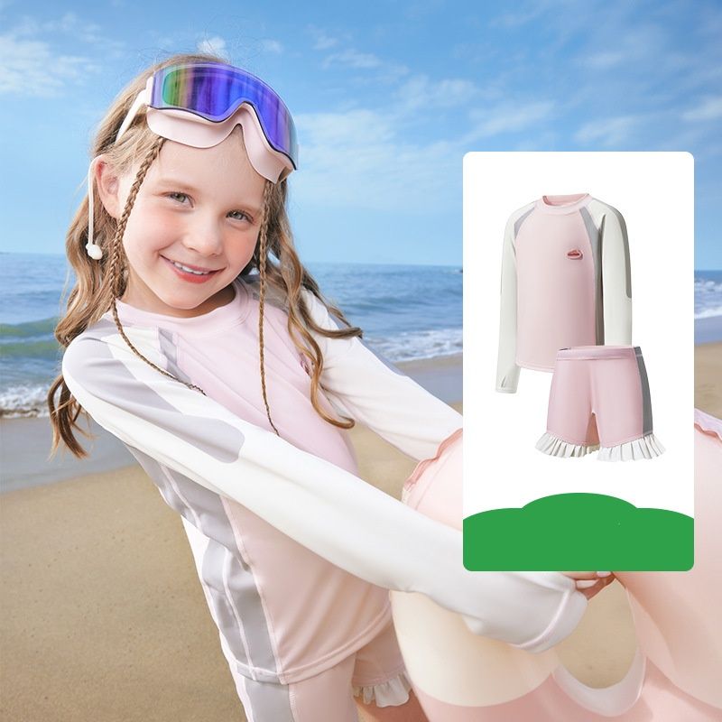 Kids Long Sleeve Rash Guard Swim Set – UPF 50+ Sun Protection With Quick-Dry Fabric (Sky Blue, Shell Pink, Lavender, Cream) |_voghion.com