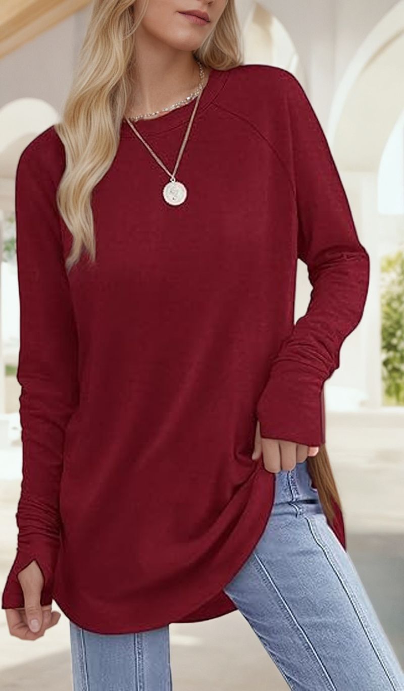 Felpa con cappuccio a maniche lunghe con dita divise da donna, primavera e autunno 2025, tinta unita, scollo rotondo, nuova maglietta_voghion.com