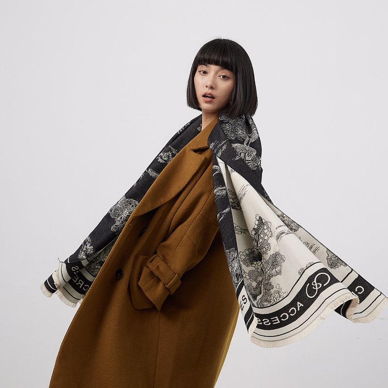 Jacquard Paesaggio Dipinto Cashmere Per Ufficio Donna Aria Condizionata Stanza Spessa E Calda Lunga Sciarpa Alla Moda_voghion.com