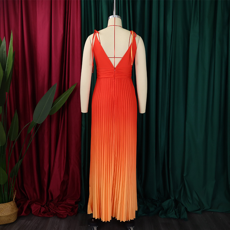 Damen Sling Rückenfrei Sexy Träger Gradient Kleid Kleid_voghion.com