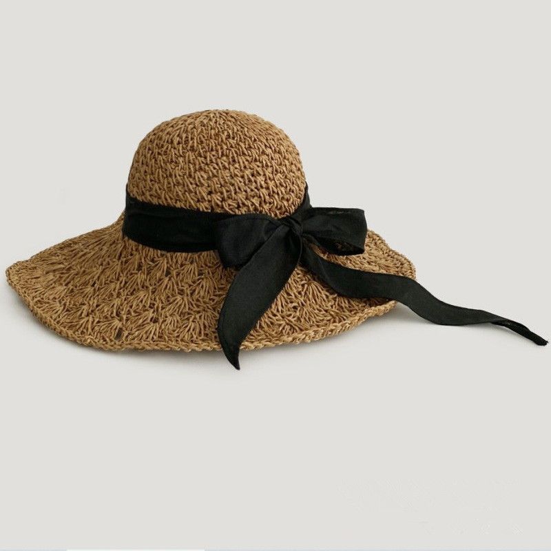 Nuovi arrivi Cappello da sole estivo Panama da donna in paglia larga con tesa larga, pieghevole, per spiaggia e vacanze_voghion.com