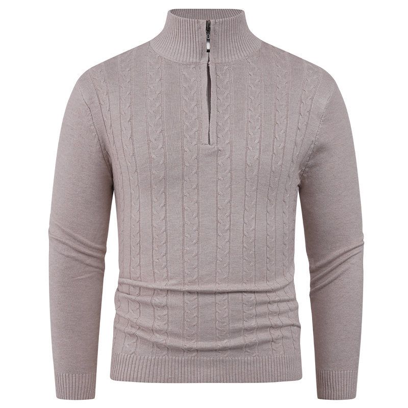 Stylischer Herren-Strickpullover mit halbem Reißverschluss – Atmungsaktiver und bequemer Pullover für die Freizeit und das Büro (Grau, Schwarz, Khaki, Kaffee)_voghion.com