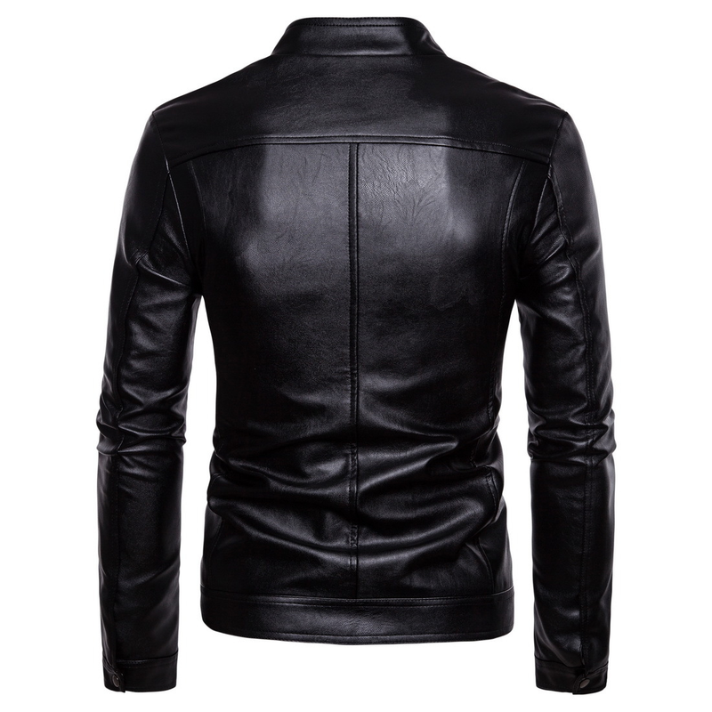 EU 2023 Autumn/Winter New Standing Collar Solid Men's Motorcycle Leather Coat Leather Jacket _voghion.com