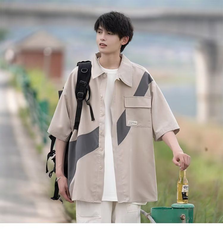 【 Spezial 】 Sommer-Kurzhemd für Herren, lässiges, locker sitzendes Hemd, dünne, drapierte Arbeitsjacke, halbärmeliges T-Shirt_voghion.com