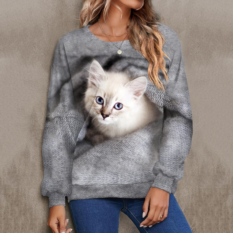 Felpa con stampa a motivo animalier e maniche lunghe a girocollo per donna_voghion.com