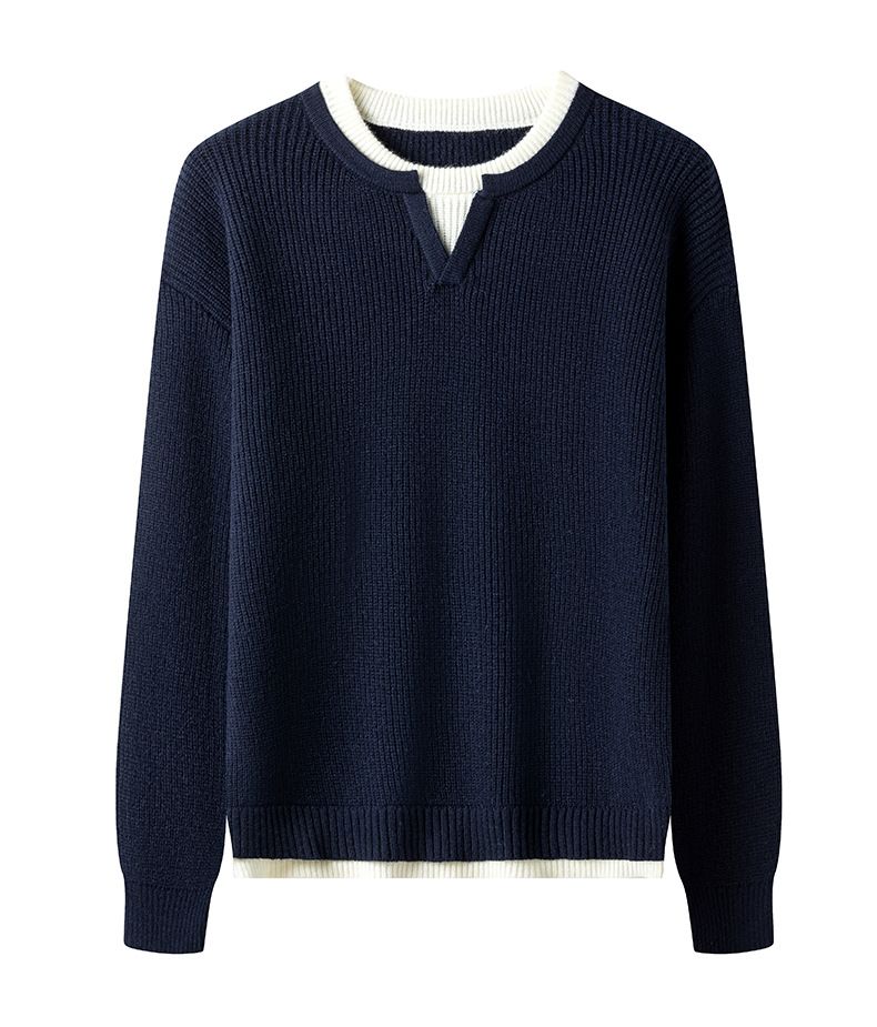 Maglione a collo alto a strati in stile coreano per uomo - Pullover oversize spesso con tessuto elasticizzato, dolcevita invernale casual_voghion.com