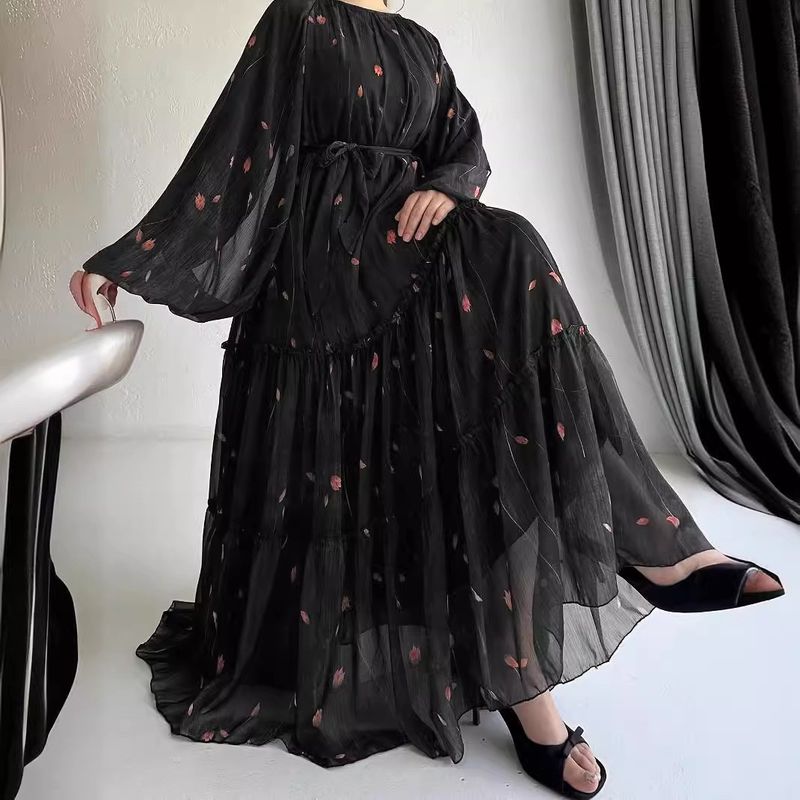Bayanlar Yeni Müslüman Şifon Kemer Bornoz Moda Şık Elbise_voghion.com