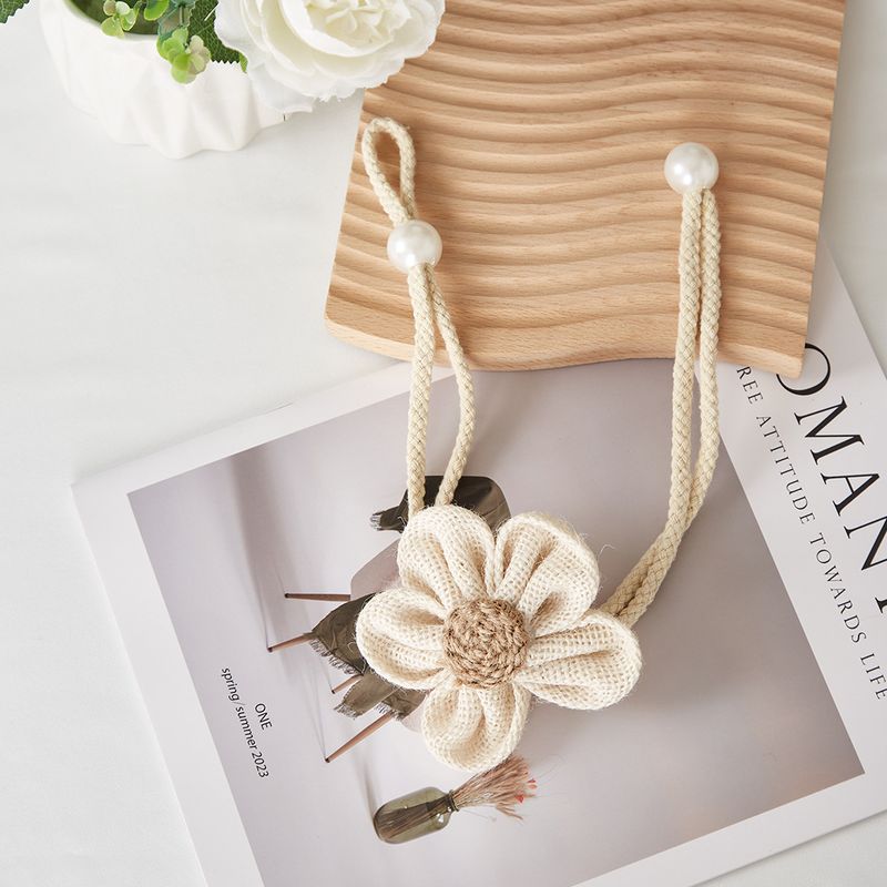 Curtain Tiebacks – Boho Pearl/Floral Tiebacks For Drapes, Modern Window Decor, Adjustable Rope Holders (Set Of 2) – Farmhouse Home Accessories_voghion.com