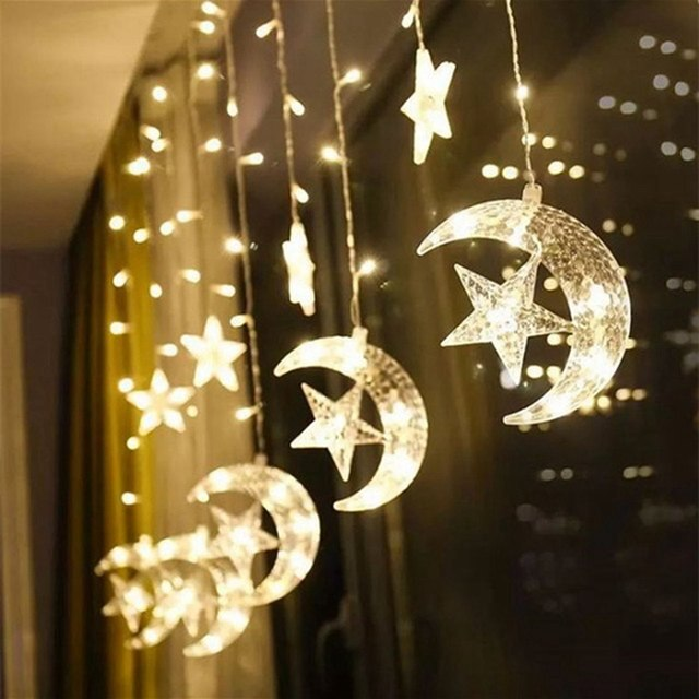 Star Moon Led Curtain Garland String Light EID Mubarak Ramadan Decorations for Home 2023 Islam Muslim Event Party Supplies Decor_voghion.com
