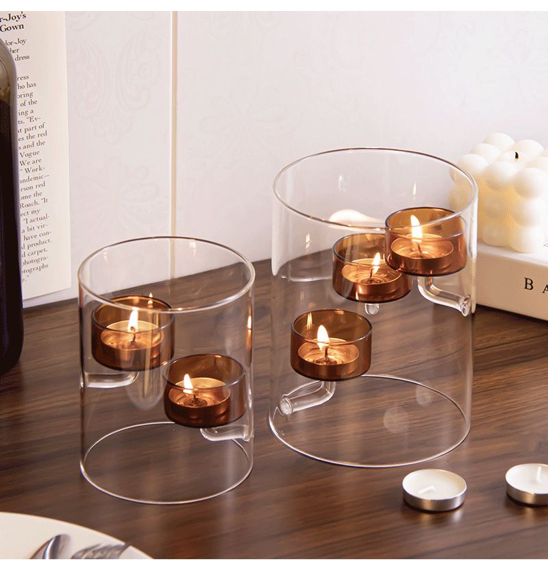 Hurricane Glass Candle Holder - Brown Windproof Cylinder Candle Stand For Romantic Dinner, Home Decor & Gift_voghion.com