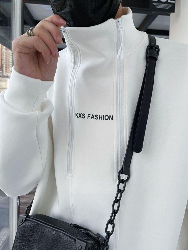 Men's Half-Zip Sweater Set – Winter-Ready Fleece-Lined Jogger Suit With Dual Zipper (Black/Gray/White, S-3XL)_voghion.com