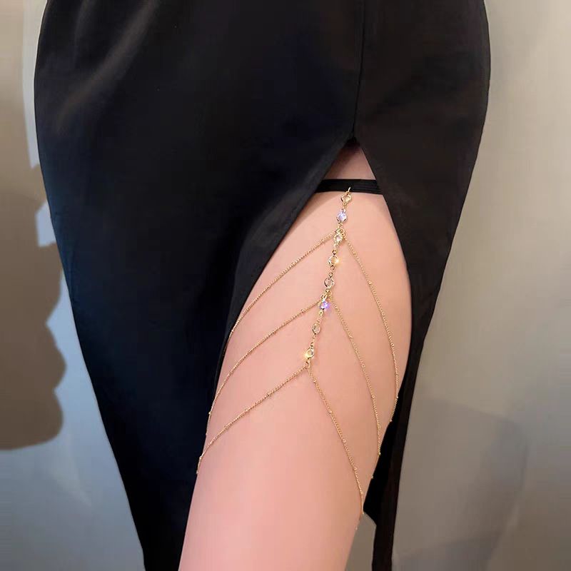 Wassertropfen Diamantbesetzte modische elegante Ins Style Persönlichkeit Vielseitige Körperring-Beinkette_voghion.com