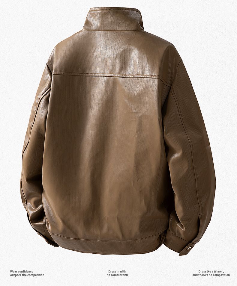 Herren-Retro-Harrington-Jacke – Vintage-Bomberjacke aus PU-Leder mit Stehkragen (M-3XL, entspannte Passform, leicht, Oliv/Schwarz/Hellbraun)_voghion.com