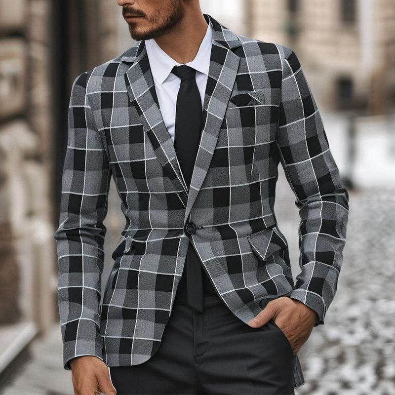 Giacca blazer monopetto a quadri versatile casual da uomo, nuova moda primavera 2025 CT_voghion.com