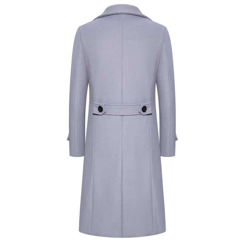 Men's Slim Fit Long Trench Coat - Double Breasted Wool Blend Overcoat For Autumn & Winter (Khaki/Black/Dark Gray/Light Gray)_voghion.com
