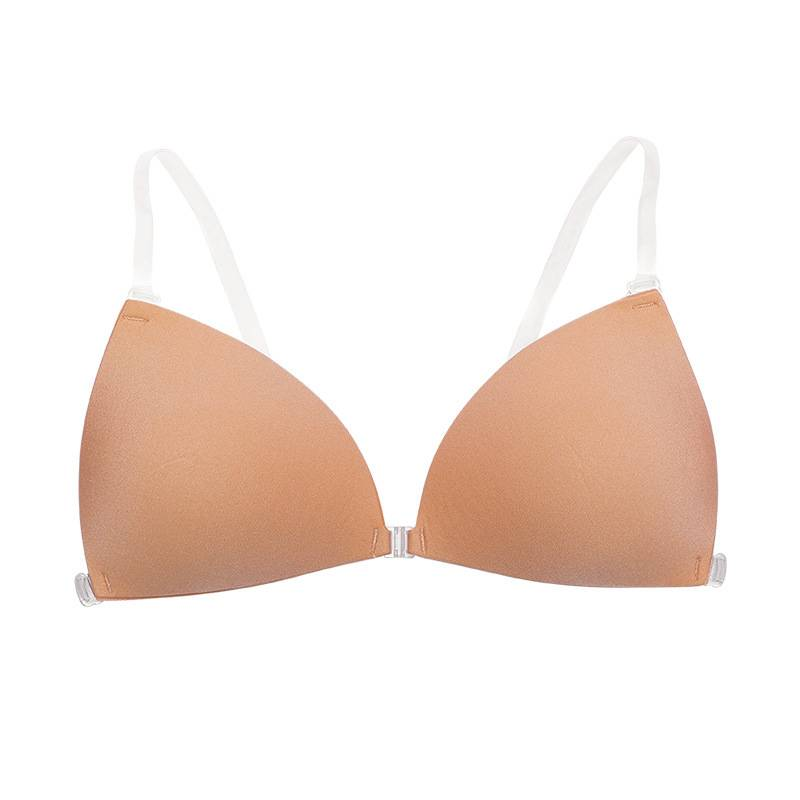 Dünner Push-Up-Brustaufnäher, einfarbig, Dreiecksbecher mit Schultergurten, rutschfester Silikon-Brustaufnäher, unsichtbarer BH_voghion.com