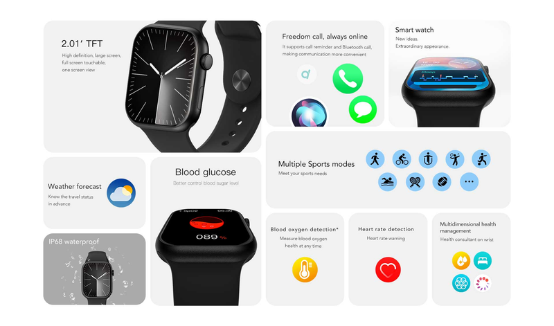 S9 smartwatch, smartwatch voor heren en dames, IP68 waterdicht sporthorloge, geschikt voor Android en iOS_voghion.com