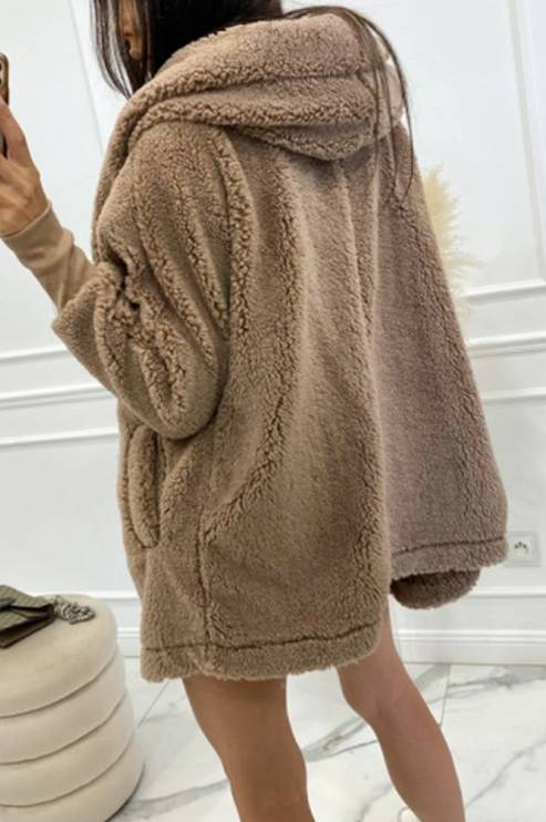 Dammekleeder Dammeplüschjacket mat Kapuzenmantel fir Fraen_voghion.com