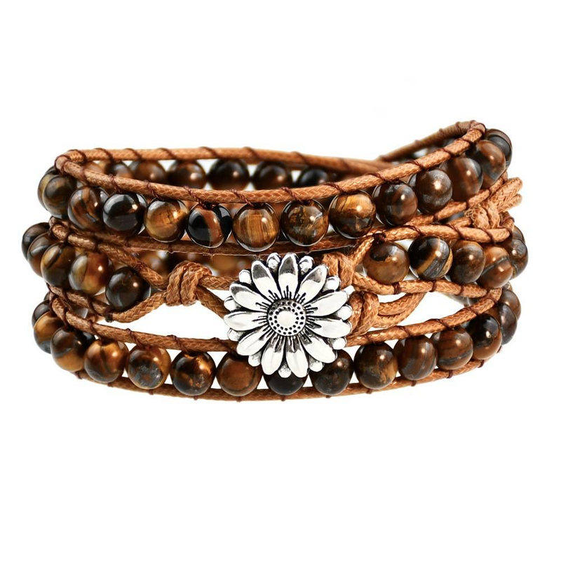 Bracciale in pietra naturale intrecciato a mano, stile bohémien, da donna, con più strati, con pietra occhio di tigre._voghion.com