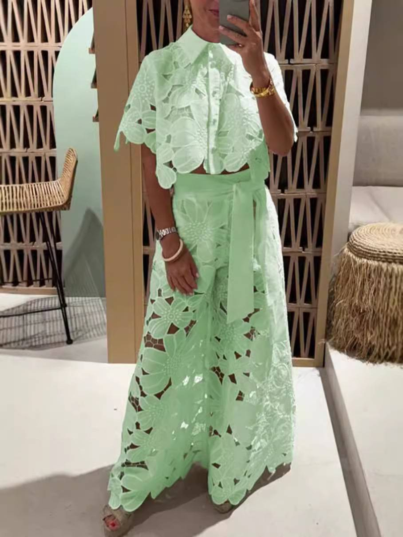 Vêtements pour femmes Costumes de printemps Grande taille Élégant Patchwork Chemise Hauts Jupe mince Costume deux pièces_voghion.com
