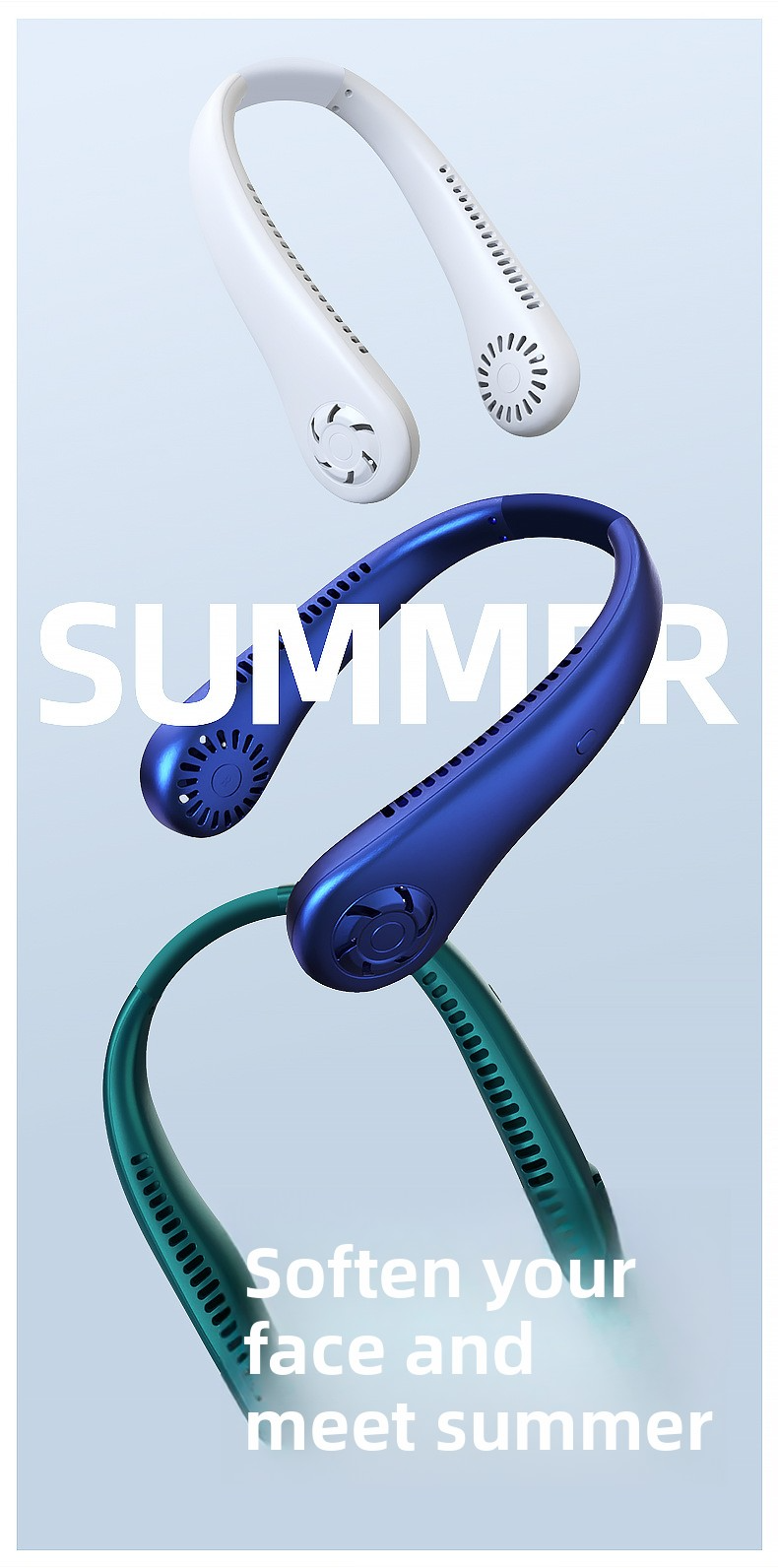 Flexible Neck Fan - USB Rechargeable Outdoor Bladeless Fan (8H Runtime ≤25dB) For Hiking/Travel_voghion.com