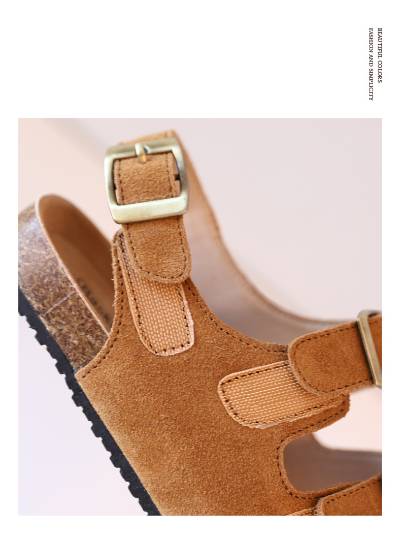 Mutter & Kinder Echtledersandalen Weiche Sohle Baby-Sandalen Retro Holzboden Mittlere und große Kindersandalen_voghion.com