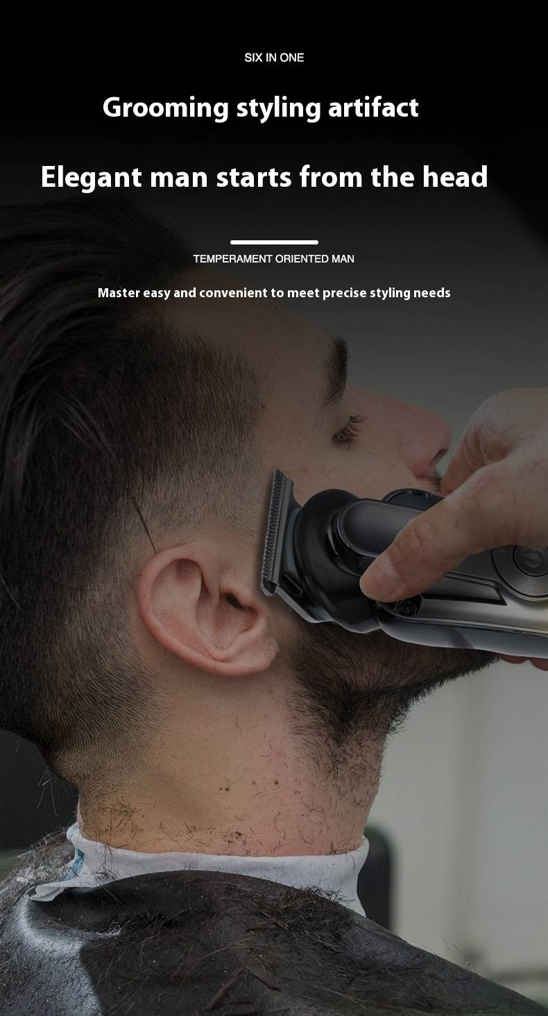 6-in-1 Electric Hair Clipper Kit - Rechargeable Trimmer With LCD Display, Waterproof Design For Beard, Nose Hair & Body Grooming_voghion.com