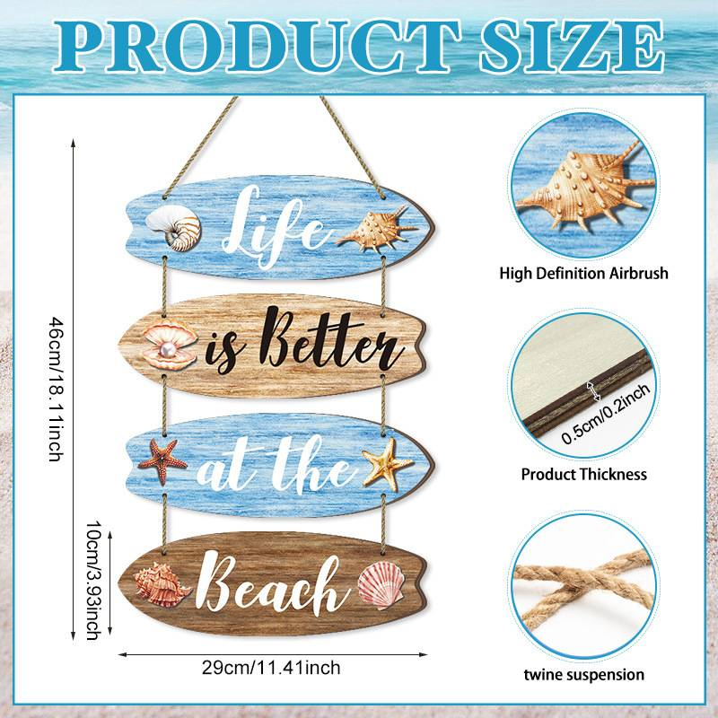Coastal Wooden Beach Sign - "Life Is Better At The Beach" Surfboard Wall Decor, Hanging Decor For Summer Home, Beach House, Poolside_voghion.com