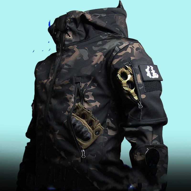 Veste d'extérieur Tactical Shark - Coupe-vent imperméable avec doublure polaire pour la randonnée et l'exploration urbaine (Nuit noire/Vert/Noir/Gris)_voghion.com