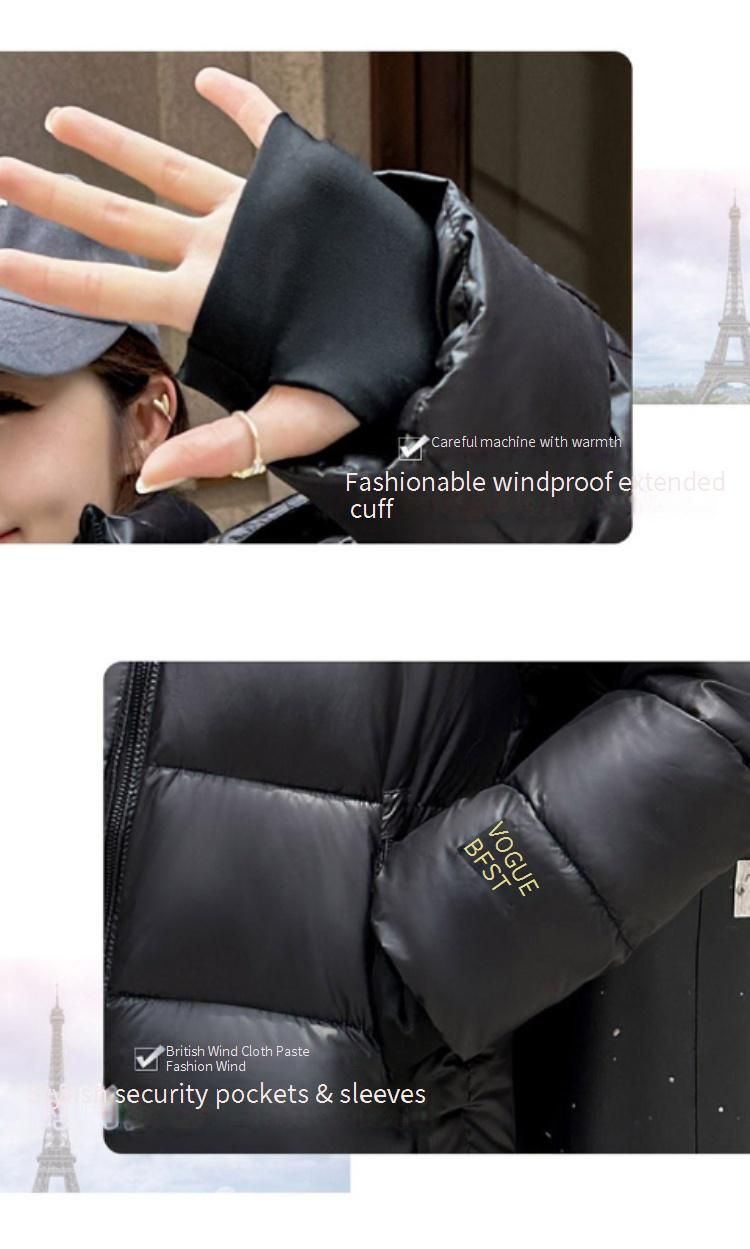 Piumino nero e oro – Cappotto corto oversize con cappuccio staccabile per donna (M-3XL)_voghion.com