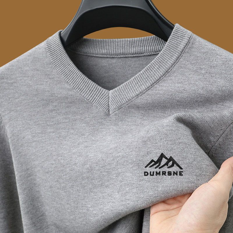 Hochwertiger Wollpullover für Herren, einfarbig, Herbst und Winter, V-Ausschnitt, lässiger, vielseitiger Basispullover_voghion.com