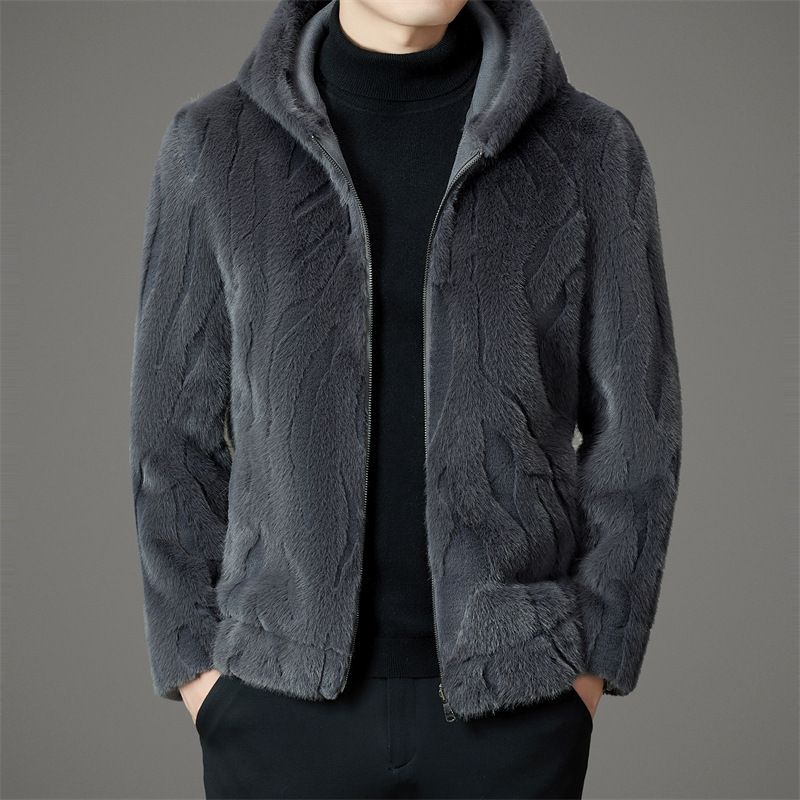 "Men's Reversible Faux Fur Coat – Winter Hooded Parka With Stand Collar (Black/Grey/Mocha)"_voghion.com