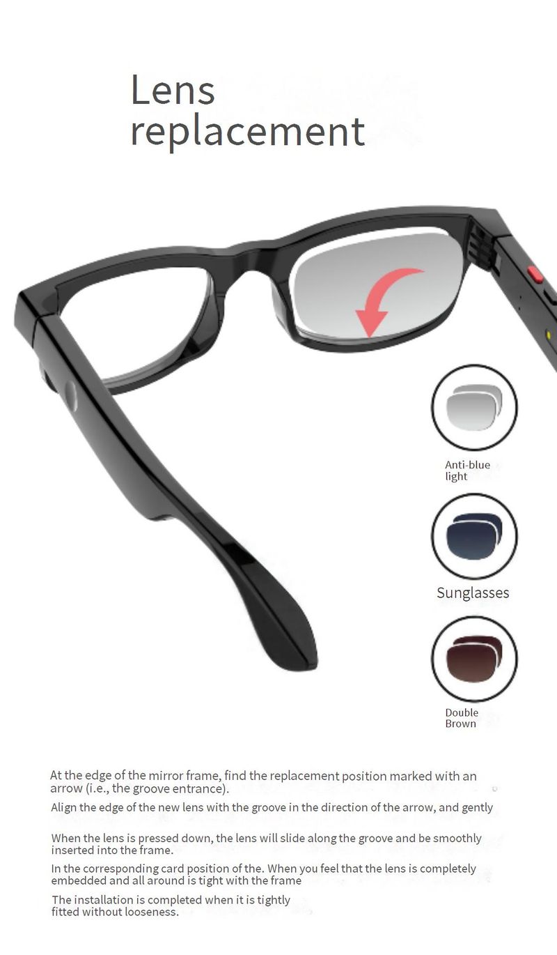 Gafas inteligentes AIMB-G1 con cámara de 800 MP, llamadas Bluetooth, traducción por IA, video 1080P, grabación de voz y kit multilente._voghion.com