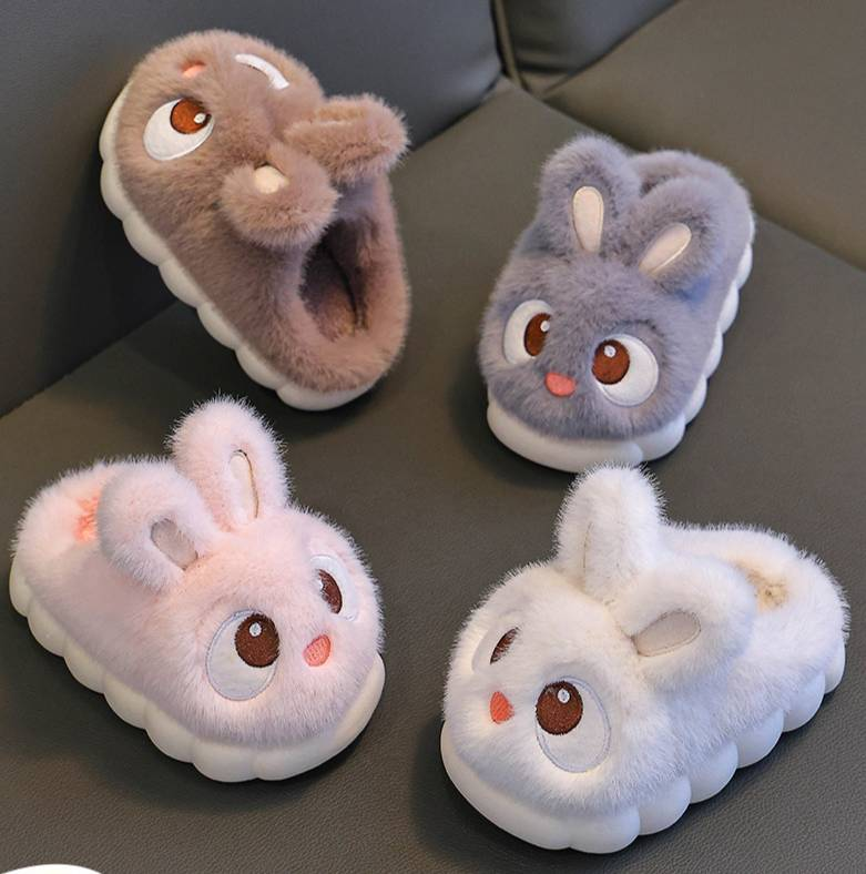 Mother & Kids Kids Winter Slippers With Plush Bunny Ears - Cozy Non-Slip Indoor/Outdoor House Shoes For Boys & Girls (Pink, Grey, Brown, White)_voghion.com