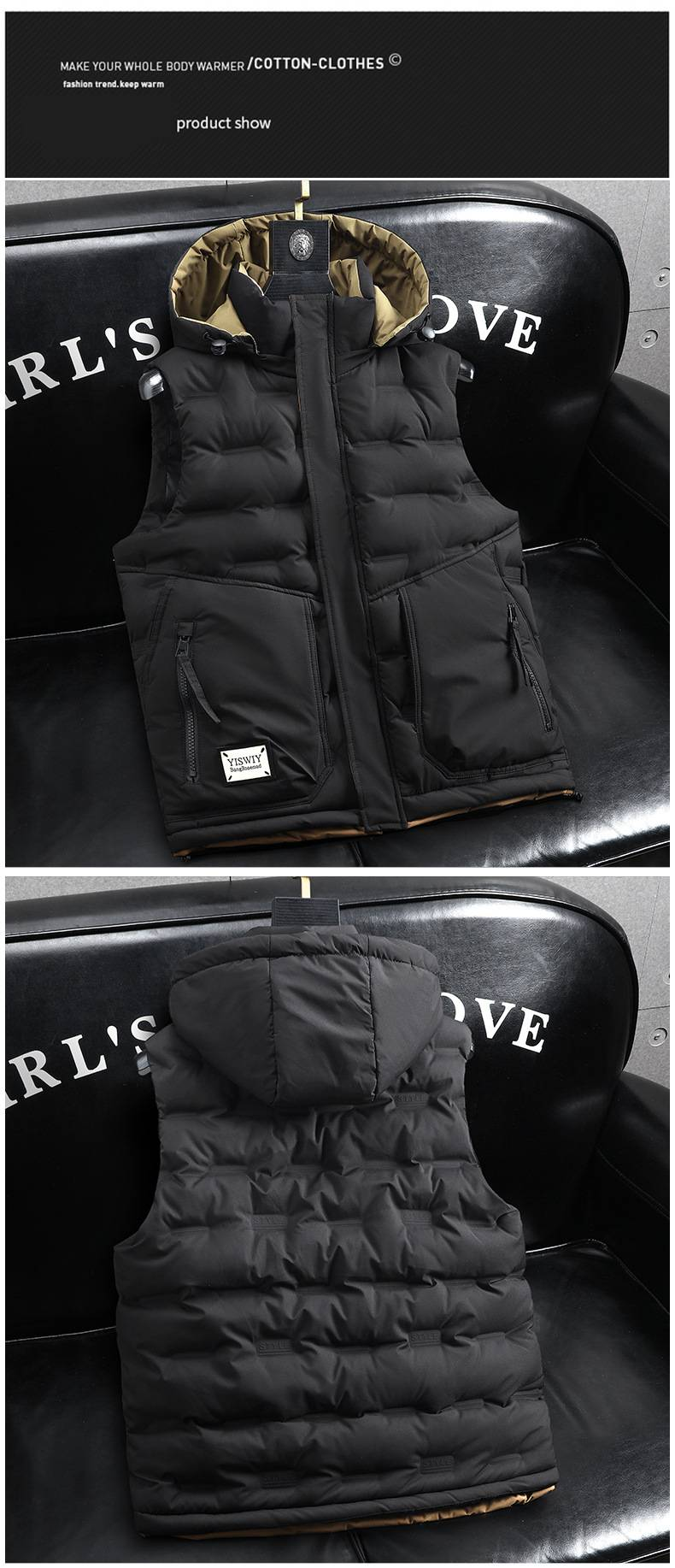 Pufferweste mit abnehmbarer Kapuze für Herren – leichte, gesteppte Winterweste mit Reißverschlusstaschen, Streetwear-Stil_voghion.com