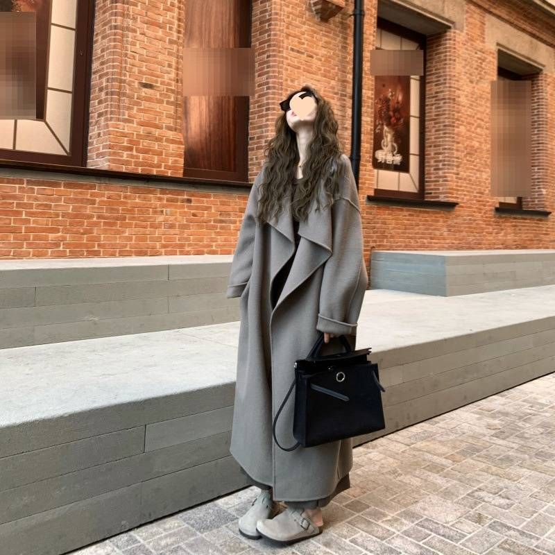 Oversized Wool Blend Coat – Longline Quilted Winter Coat For Women (Misty Pine Gray, Dark Brown, US Sizes XS/S/M/L, Relaxed Fit)_voghion.com